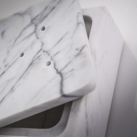Plato de mesa Barbacoa de hielo seco para cocinar rectángular de Mármol Carrara blanco FROST